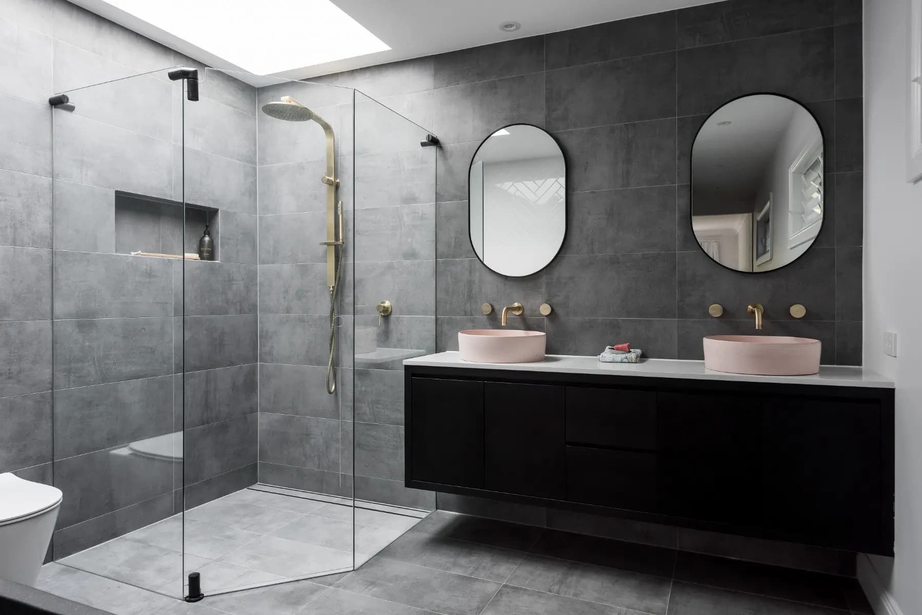 Modern custom bathroom design in Sydney with sleek fixtures and elegant finishes